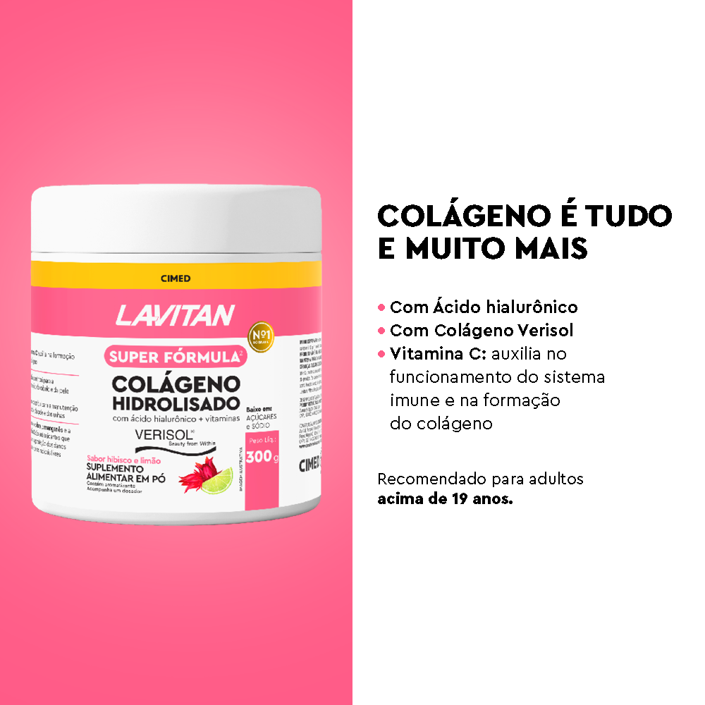 Lavitan Super Fórmula Colágeno Hidrolisado Verisol Hibisco e Limão 300g