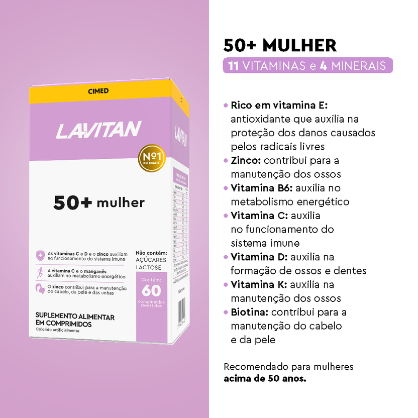 Bula Super Lavitan 50+ Mulher com 60 Comprimidos Revestidos – Lavitan Vitaminas