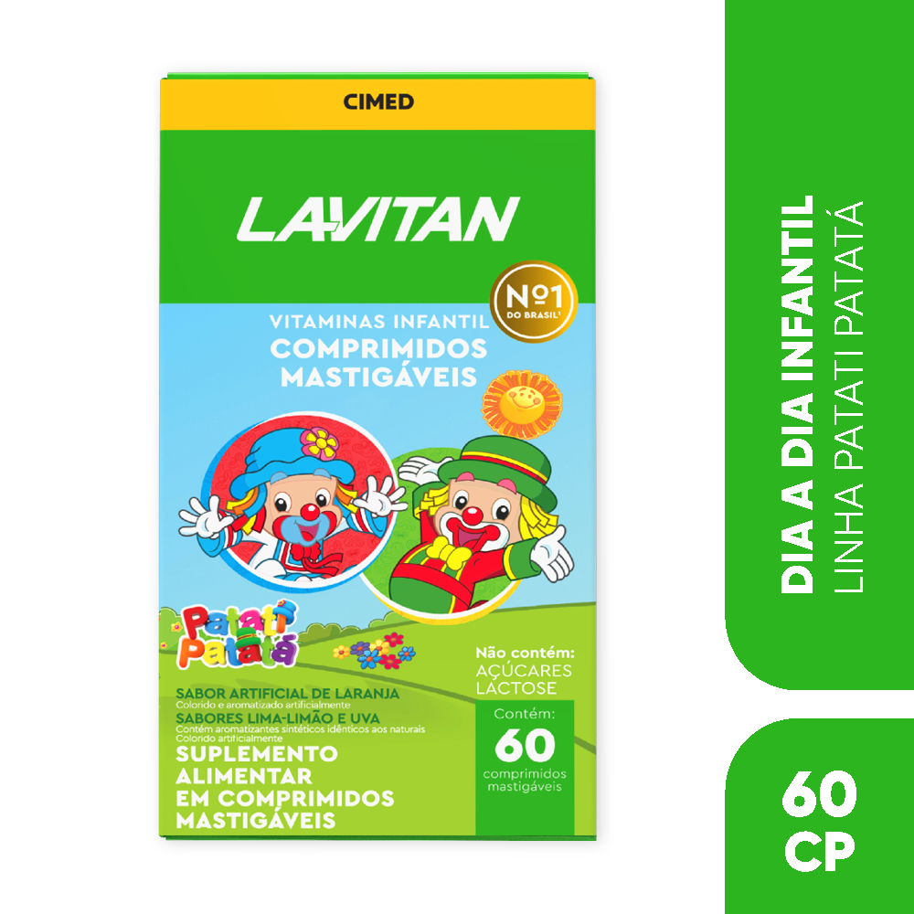 Lavitan Infantil Patati Patatá Sabor Uva, Lima-Limão e Laranja com 60 Comprimidos Mastigáveis