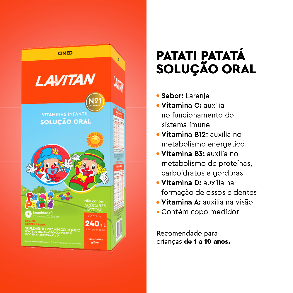 Lavitan Infantil Patati Patatá Sabor Laranja Solução Oral 240ml