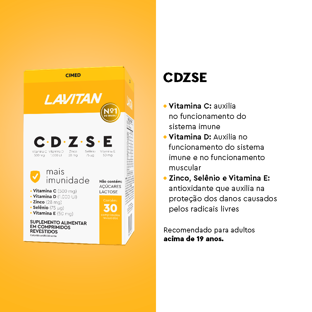 Lavitan Vitaminas CDZSE Mais Imunidade Com 30 Comprimidos Revestidos