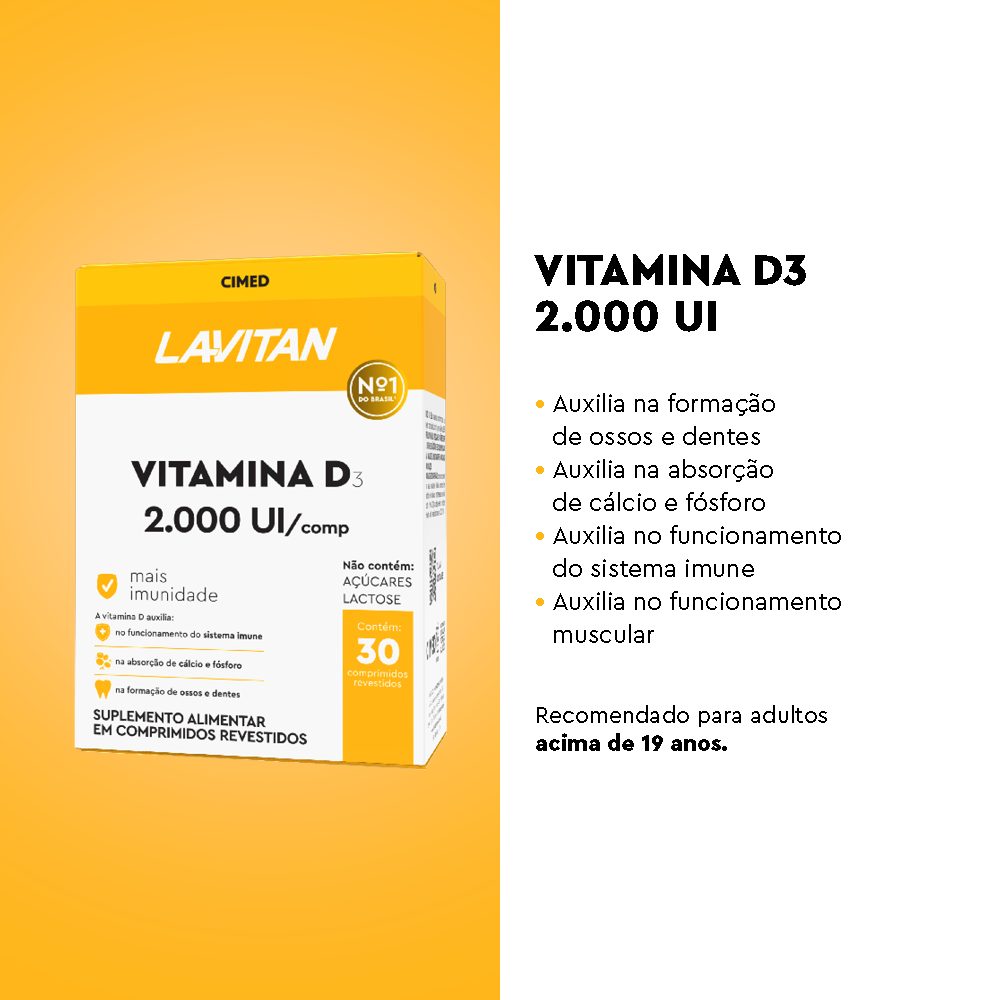 Lavitan Vitamina D 2.000 UI Com 30 Comprimidos Revestidos