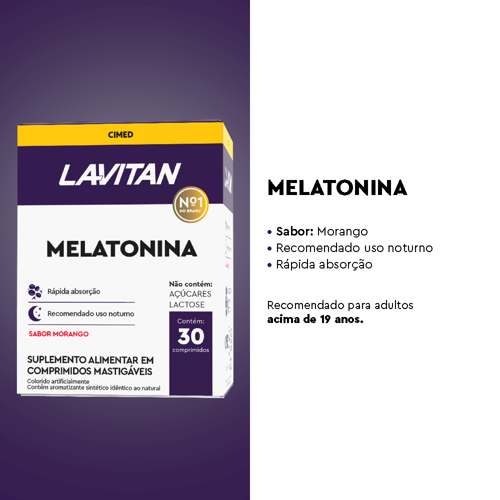 Lavitan Melatonina Morango c/ 30 Comprimidos Mastigáveis