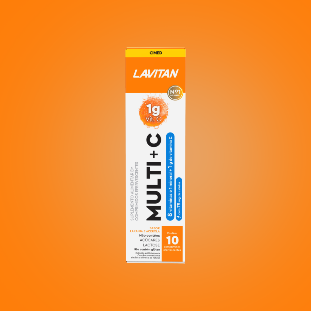 Lavitan Multi + C Laranja com Acerola Com Cafeína em 10 Comprimidos Efervescentes